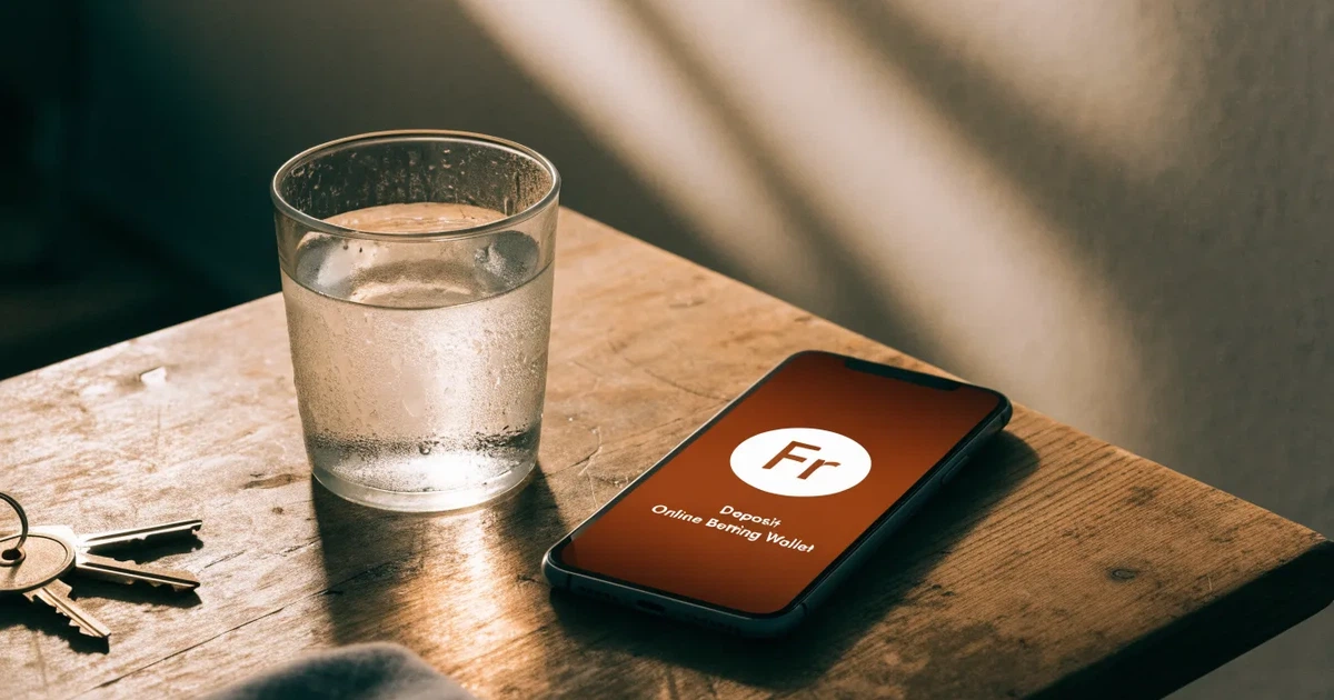 Ein Smartphone mit schwarzem Display liegt auf einem Holztisch neben einem Glas Wasser und einem Schlüsselbund.