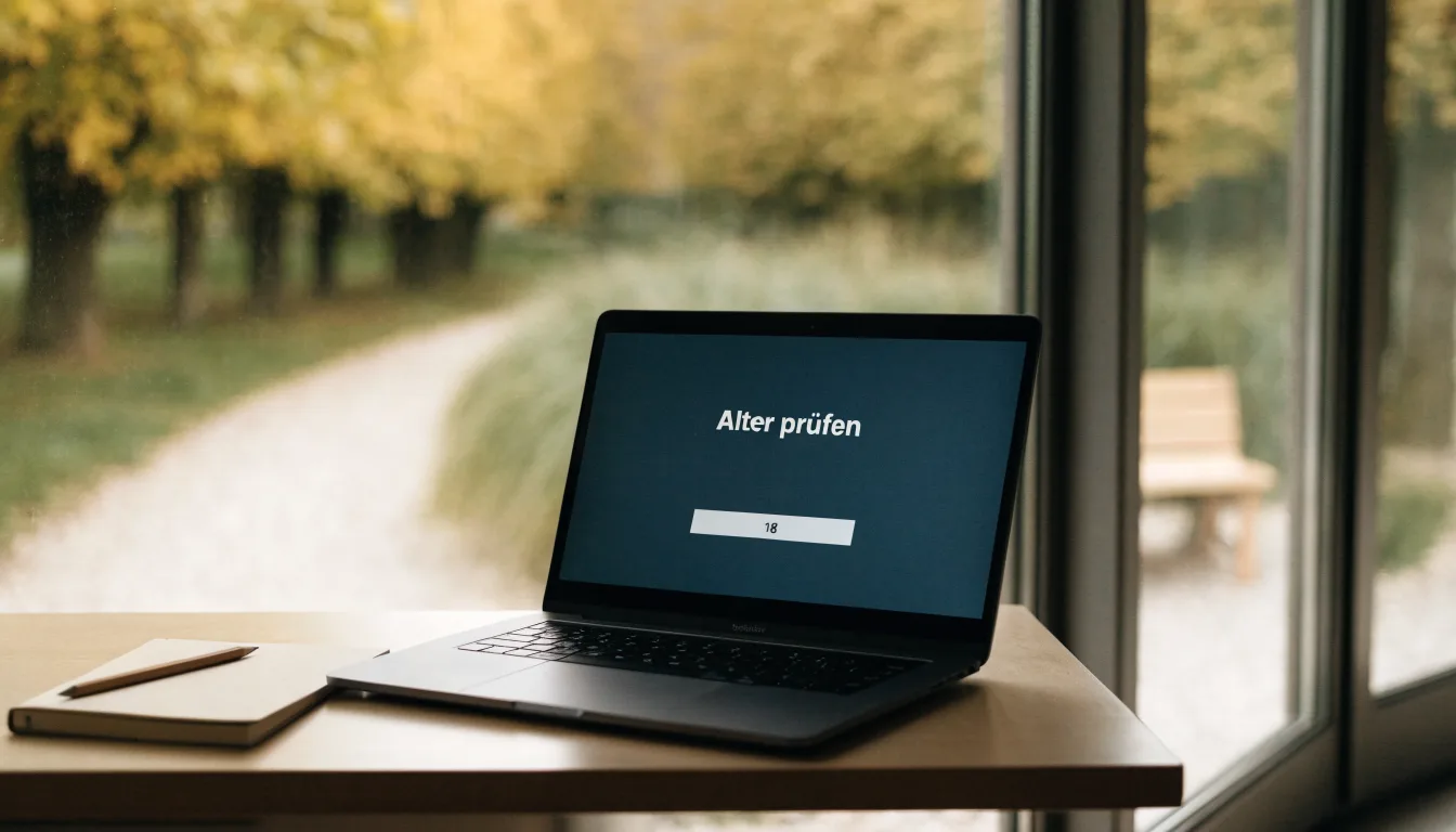 Eine Parkallee mit Kastanienbäumen und einer leeren Bank, Herbstlaub bedeckt den Kiesweg.