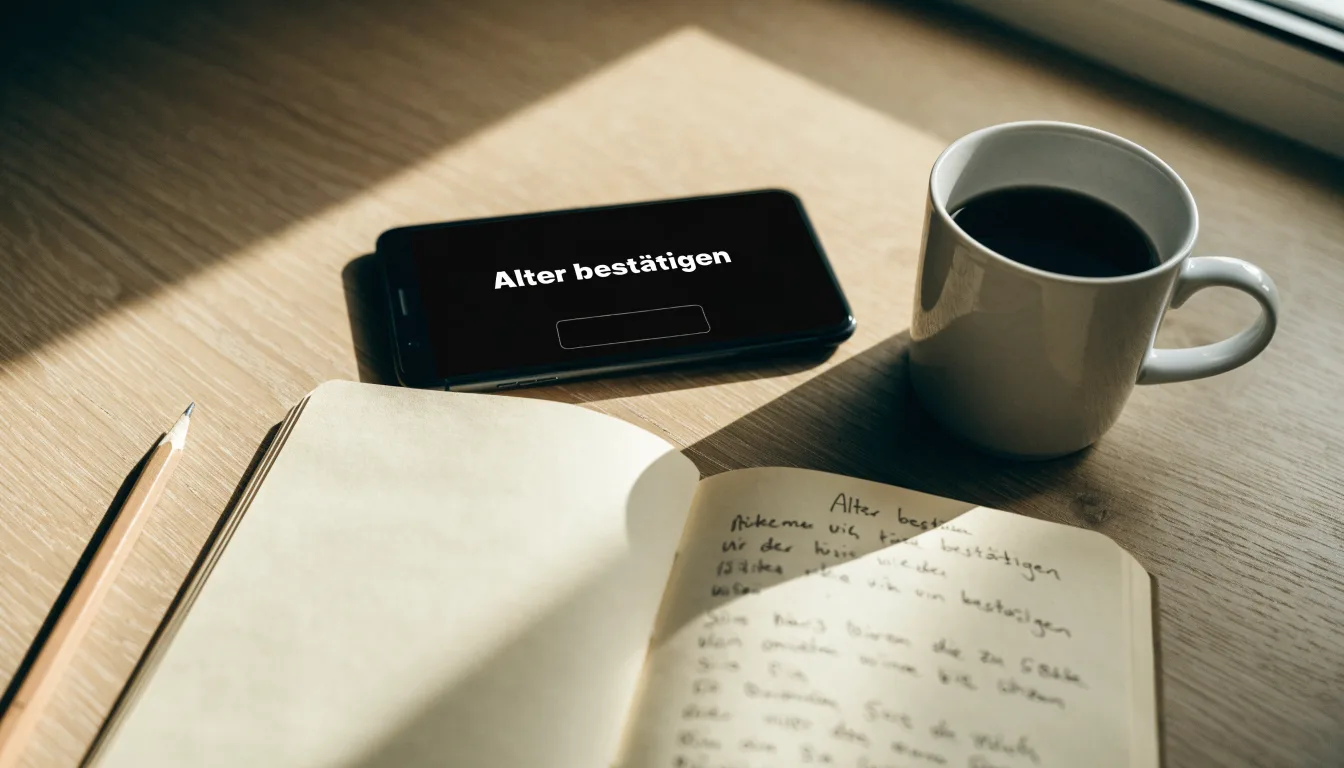 Ein aufgeschlagenes Notizbuch mit handschriftlichen Skizzen neben einem Bleistift und einer Kaffeetasse auf einem Holztisch.