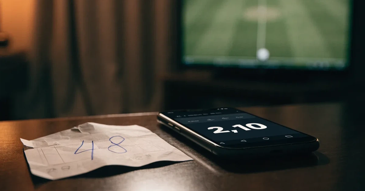 Ein Paar Fussballschuhe steht auf einer Holzbank in einer leeren Umkleide, über der Bank hängt ein Handtuch.