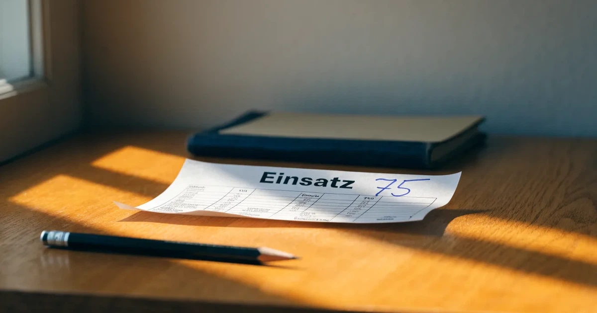 Ein Stapel unbeschriebener Karteikarten, von einem Gummiband gehalten, liegt auf einem Schreibtisch neben einem Bleistift.